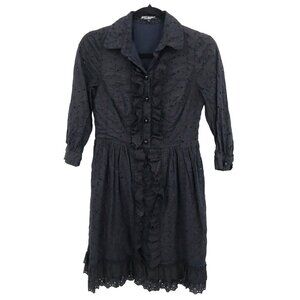 Betsey Johnson Shirt Dress Womens 6 Black Vintage Feminine Boho Cottage Romantic